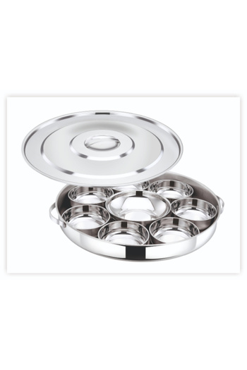 Bohara High quality stainless steel serving plate set. Consists of 9 pieces with a cover.