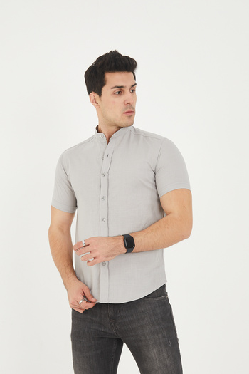 jack carisma Короткий рукав, комір-стійка, 100% бавовна, лляна тканина, slim fit сорочка