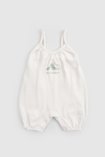 Little Gusto Organic Cotton Ecru Baby Rope Strap Shorts Jumpsuit