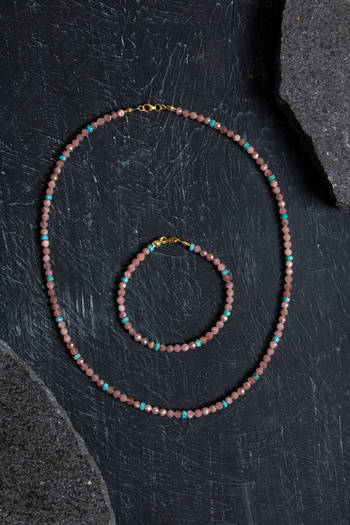OSMANLI DOĞAL TAŞ Certified Rhodochrosite, Turquoise Silver Closure Natural Stone Set