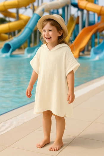 Zuff Baby Ekru White Unisex Muslin Baby and Children's Beach Poncho