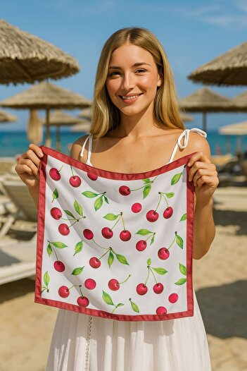 Axesoire 15326 Cherry Patterned Red White Bandana Scarf