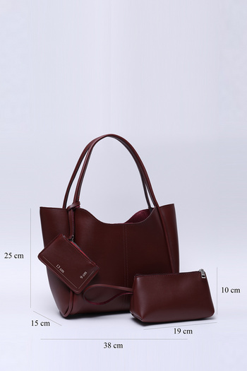 SHAKA Claret Red Shk108 Geantă de mână și de umăr pentru femei cu portofel din piele artificială cu închidere rapidă și geantă de machiaj