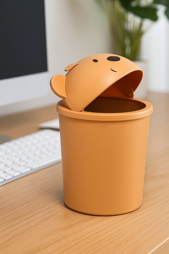 Melkan Home 1 Liter Mini Trash Can - Table Top, Bucket with Teddy Bear