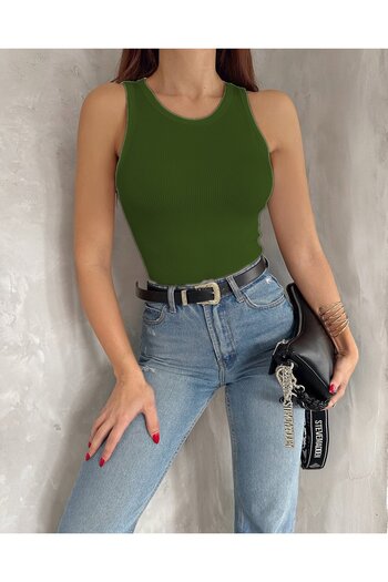 MELOOX Women Ribbed Look Suspender Basic Tank Top