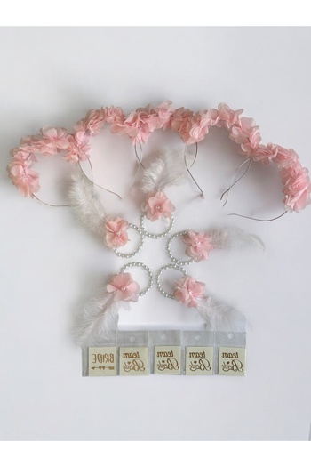 Ays Bridal Pink Bride to Be Bridesmaid Crown, Bridesmaid Bracelet and Bride Tattoo 15 Pieces