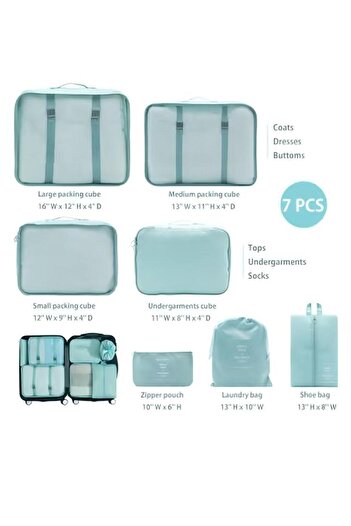 Generic 7-piece Luggage Storage Bag Set Laundry Bag Compression Storage Shoe Bag Clothes Suitcase Organizer