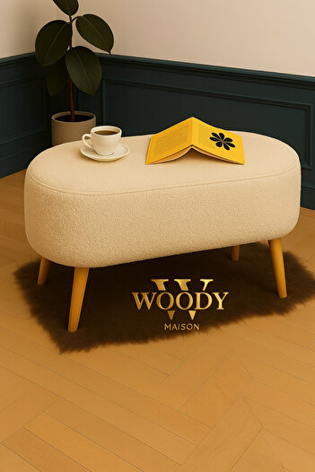 WoodyMaison ZİNO LUNA PELUŞ KREM LARGE 90 CM GÜRGEN AYAKLI PUF KOLTUK BENCH
