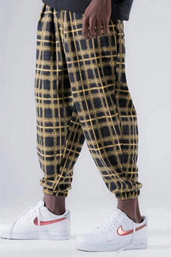 Superbluemexico Men's Patterned Yellow Jogger Baggy Trousers