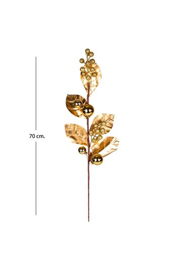 Herdekora Yılbaşı Çiçeki Pike Berry Gold Simli Gold Yapraklı Yılbaşı Toplu Gold 70 cm