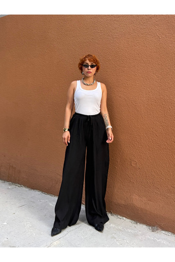 Bak'ap Premium Seersucker Linen Summer Loose Wide Leg Lace up Trousers