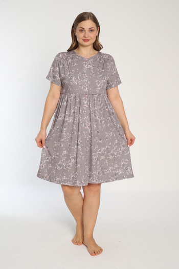 ROMEO LİFE Women's Plus Size Cotton Viscose Fabric Pattern Printed Summer Dress 7661-B