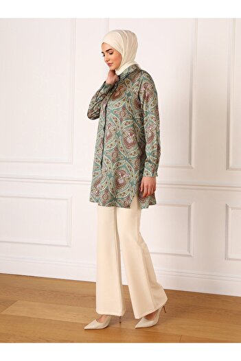 Refka Printed Satin Tunic - Green - Refka
