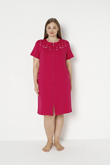 ROMEO LİFE Women's Plus Size Cotton Lycra Zipper Dress 7564-B