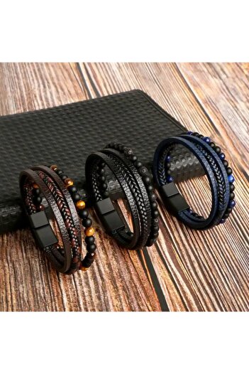 OEM Men's Bracelet | Faux Leather and Synthetic Lapis Lazuli Crystals