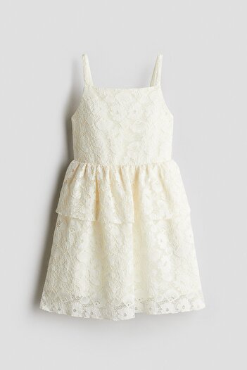 H&M Farbalalı Dantel Elbise