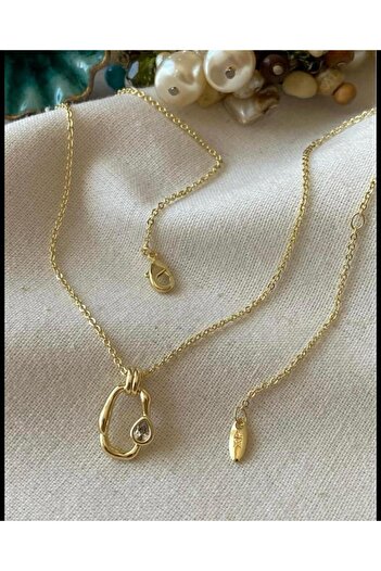 marsel aksesuar Xuping Minimal Oval Taş Detaylı Gold Kolye