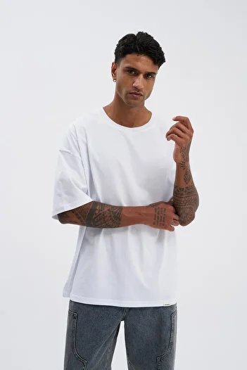 Machinist Ανδρικό λευκό μπλουζάκι Basic Super Cotton Oversize
