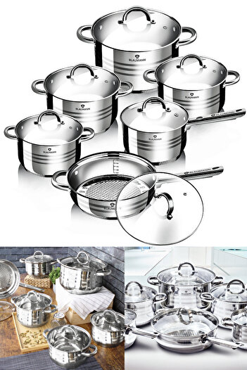 Blaumann 12 Pcs Cookware Set Stainless Steel Pots Jumbo Gourmet Line Induction All Stoves Oven / Dishwasher