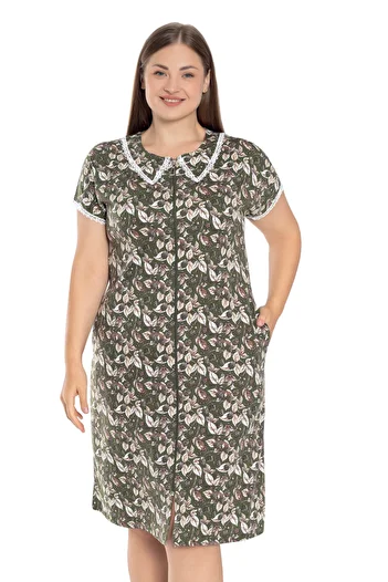 ROMEO LİFE Women's Large Size Cotton Modal Fabric Patterned Zipper Dress 7819