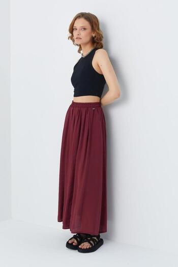 Mixray 4612 Burgundy Women's Skirt - Loose Fitting with Side Pockets and Pleats