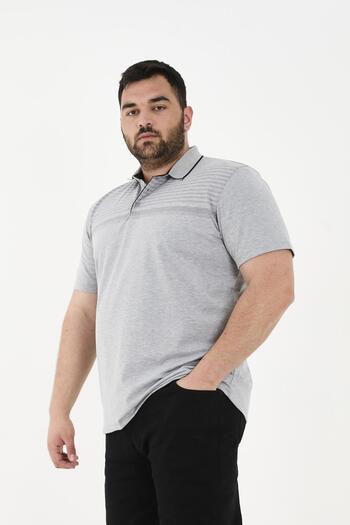Maccali Men's Patterned Basic Large Size Short Sleeve Oversize Polo Neck T-Shirt Gray