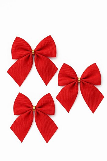 BeySüS Christmas Pine Tree Ornament Bow 3 Pieces 10 cm Red