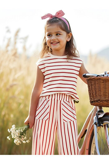 minojoy Liso Girl's Red Striped Elastic Trousers