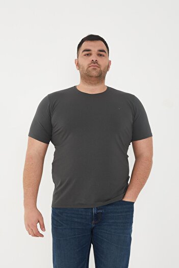 Maccali Slim Fit Men's T-Shirt - Short Sleeves - Basic Stlitli -Anthrazit