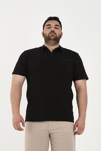 Maccali Men's Timeless Pocket Basic Long Plain Polo Neck T-Shirt Black