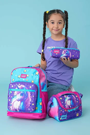 Wia Girl's Unicorn Patterned 3-Piece School Bag Set Sw-019