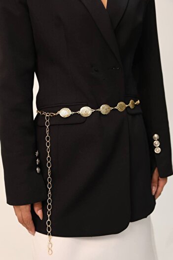 Fiori Papatya Gold Detailed Women's Waist Chain Waist Belt, Dress Belt, Skirt Belt, Trouser Belt