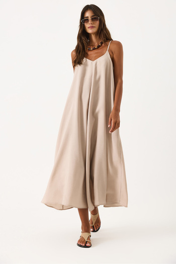VENA Strappy Maxi Dress(Cupro) - Stone