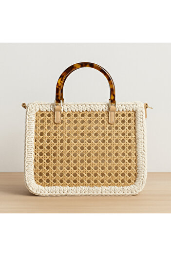 Luminos Butik Handmade Rattan Knitted Bag – Natural Summer Model with Bamboo Handles 26X33 cm