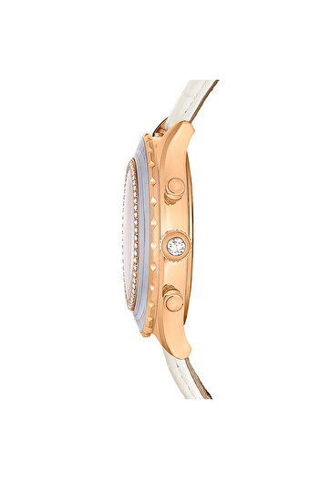 Swarovski Octea Chrono Watch, Swiss Made, Leather Strap, White, Rose Gold Color Surface
