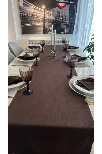 Decamor home Linen Textured Brown Runner Carefree Fabric 1 Runner