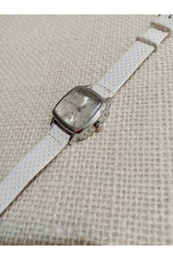 Brality Retro Oval Square Model... Vintage Women's Wristwatch... Silver Case - White Dial - White Cord - 0034