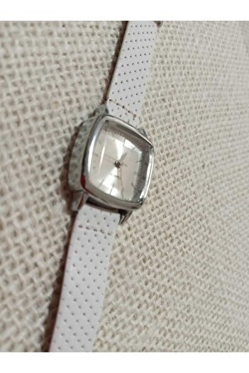 Brality Retro Oval Square Model... Vintage Women's Wristwatch... Silver Case - White Dial - White Cord - 0034