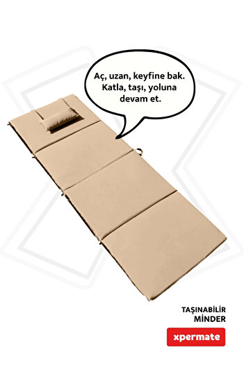 XPERMATE Katlanır Şezlong Minderi - Taşınabilir Kamp Yatağı Su Itici Kumaş 180x60x2 Bej