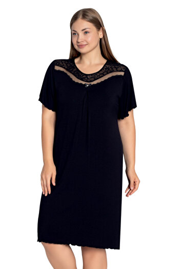 Cotpark Women's Plus Size Viscose Combed Cotton Fabric Short Sleeve Tulle Nightgown 13647