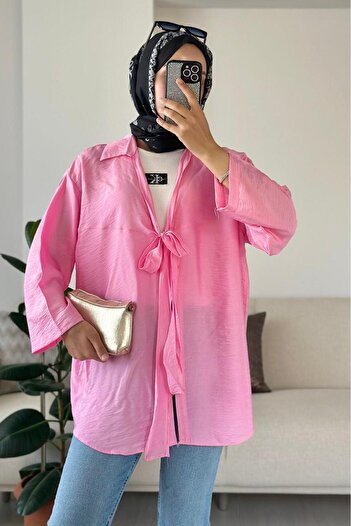 HİFADEN Women's Bow Tie Shirt Collar Hijab Kimono