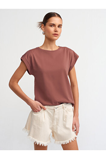 Dilvin 3504 Crew Neck Combed Cotton T-Shirt-Brown