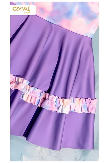 Elayza With Skirt Rubbed Batik Patterned Sleeve Panty Girl's Swimwear Dress