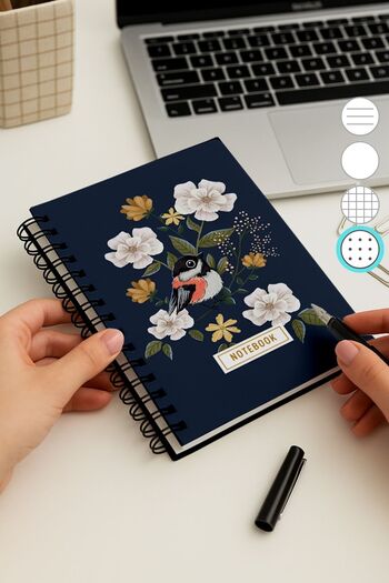 Eldesen Tasarım A5 Spiral Thick Cover Dotted Notepad, 80 Sheets 160 Pages, Blue Bird