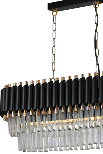 Avizemoda Palmira 75x35 Cm Kristal Taşlı Lüks Yemek Masası Üstü Avize 6'lı - (siyah-gold)