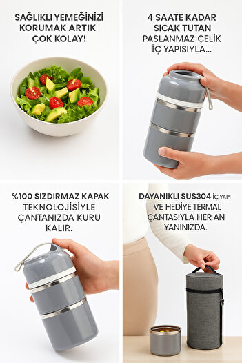 WORTHBUY Yemek Termosu 3 Katman Sefer Tası 1,65 Lt