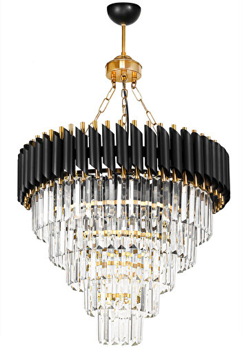 Avizemoda Palmira 55 Cm'lik Kristal Taşlı Lüks Avize 5'li - (siyah-gold)