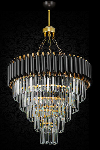 Avizemoda Palmira 55 Cm'lik Kristal Taşlı Lüks Avize 5'li - (siyah-gold)