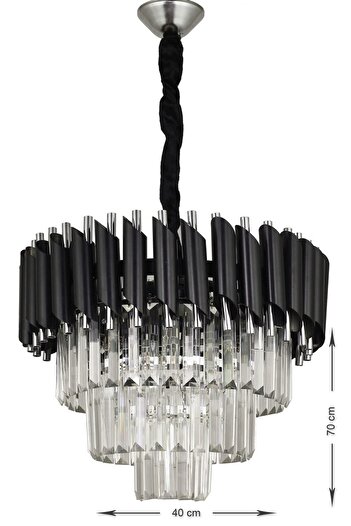 Avizemoda Palmira 40'lık Kristal Taşlı Lüks Avize - (siyah-krom)