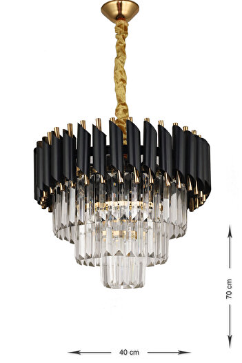 Avizemoda Palmira 40'lık Kristal Taşlı Lüks Avize - (siyah-gold)